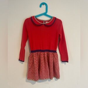 Mini Boden girls long sleeved sweater dress metallic chevron collar size 4-5 4T